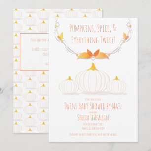 Invitación Calabaza Blanca Gemelos de Otoño Baby Shower Por C