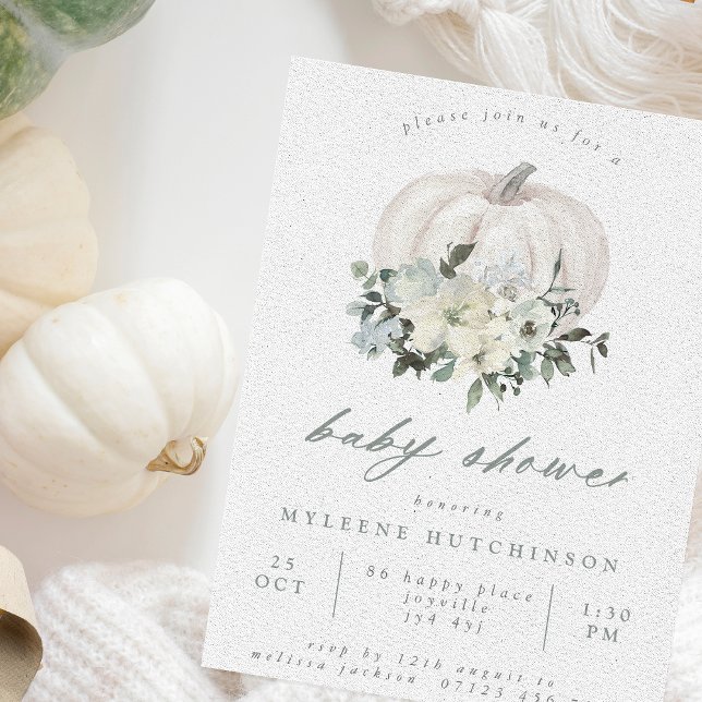 Invitación Calabaza blanca y Baby Shower de flores (Subido por el creador)