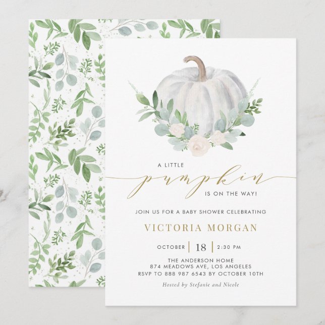 Invitación Calabaza blanca y caída de la vegetación Baby Show (Anverso / Reverso)