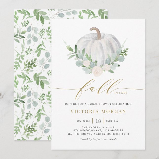 Invitación Calabaza blanca y ducha de nubes caen en la vegeta (Anverso / Reverso)