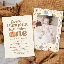 Invitación Calabaza Boho Fall Foto Primer Cumpleaños
