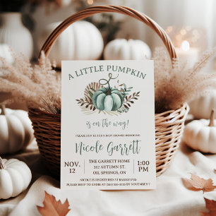 Invitación Calabaza Boho Verde Azul, Baby Shower de Género Ne