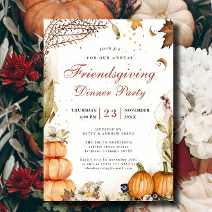 Invitación Calabaza Botánica de la Cena Amistosa de Otoño