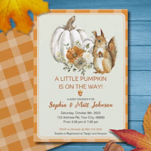 Invitación Calabaza Cae Baby Shower con ardilla pura