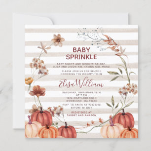 Invitación Calabaza Caída Flores Silvestres Tiras Bebé Sprink
