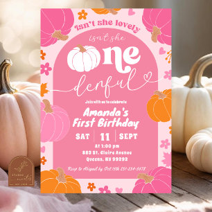 Invitación Calabaza Colorida Rosa No es ella cumpleaños ONEde