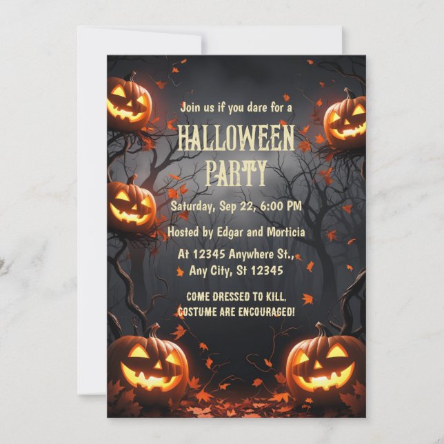 Invitación Calabaza con Halloween forestal (Anverso)