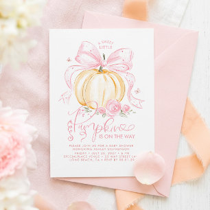Invitación Calabaza con lazo rosa Elegante ducha de bebé otoñ