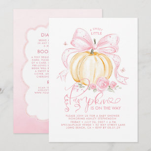 Invitación Calabaza con Lazo Rosa Otoño Baby Shower Todo En U