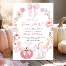 Calabaza Coqueta con Lazo Blanco y Rosa Cumpleaños