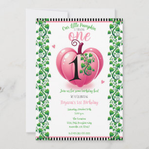 Invitación Calabaza Corazón Rosa y Enredaderas Otoño Cumpleañ
