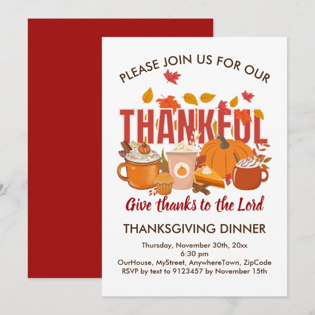 Invitación Calabaza cristiana AGRADECIMIENTO de Gracias (Anverso / Reverso)