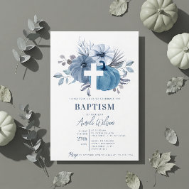 Invitación Calabaza Cruz Bautizo Niño Polvo Azul