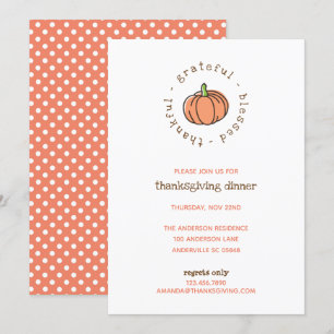 Invitación Calabaza Cuidada Acción de Gracias por Polka