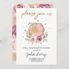 Invitación Calabaza de Acción de Gracias Flora Rosa