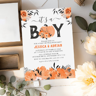Invitación Calabaza de Acuarela Adorable 'Es un Niño' Baby Sh