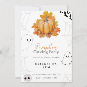 Invitación Calabaza de bonito y hojas Calabaza Fiesta tallado
