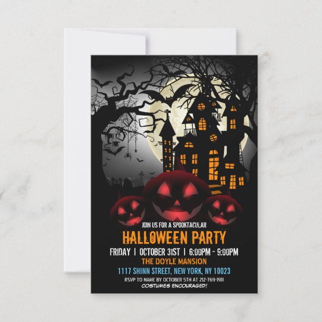 Invitación Calabaza de Brujas Oscuras Halloween en la Casa (Anverso)