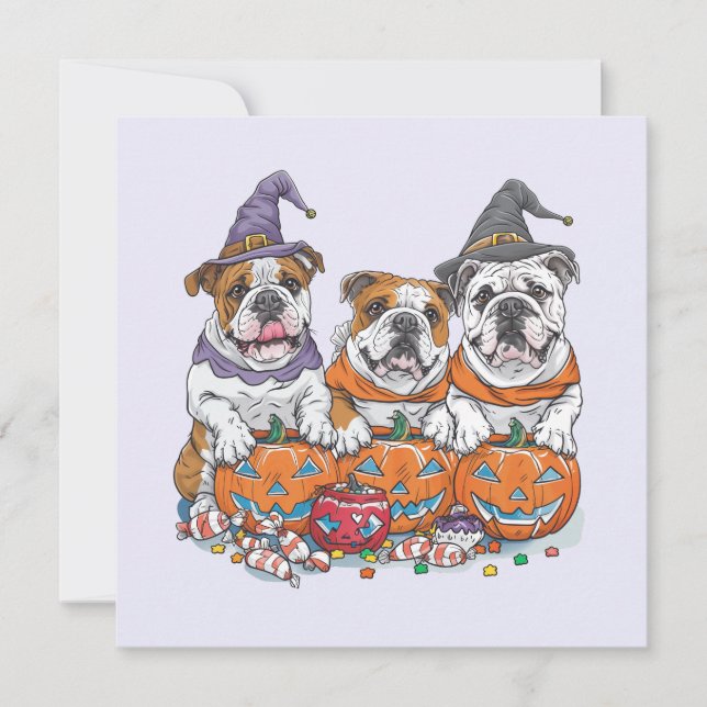 Invitación Calabaza de Bulldoges ingleses de Halloween (Anverso)