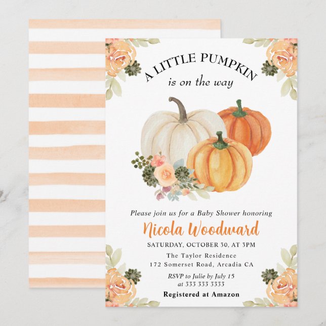 Invitación Calabaza de caída acuática y Baby Shower de cactus (Anverso / Reverso)