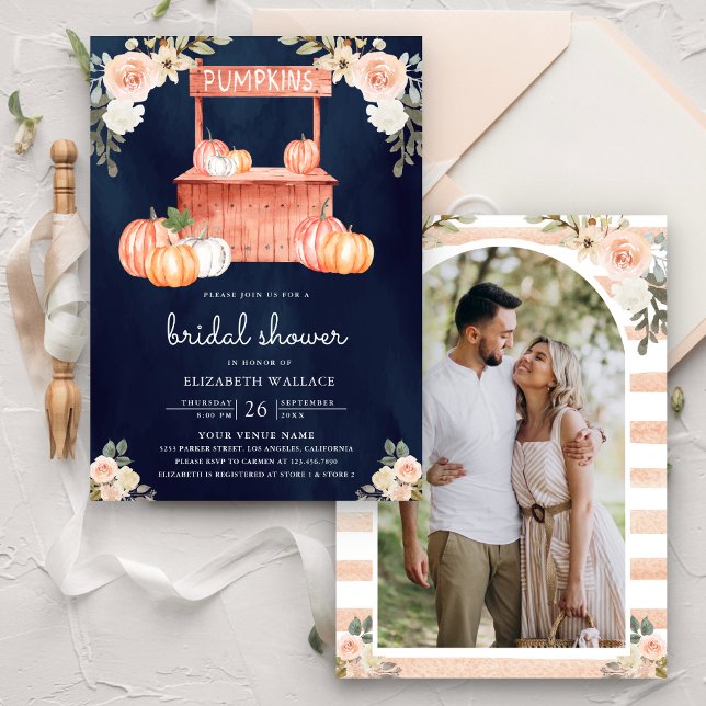 Invitación Calabaza de calabaza floral de la marina, ducha de (Subido por el creador)