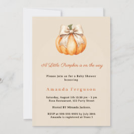 Invitación Calabaza de camino otoño lazo beige Baby Shower