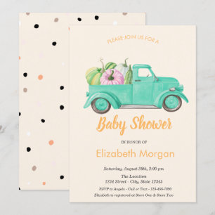 Invitación Calabaza de camión, Baby Shower de puntos de polka