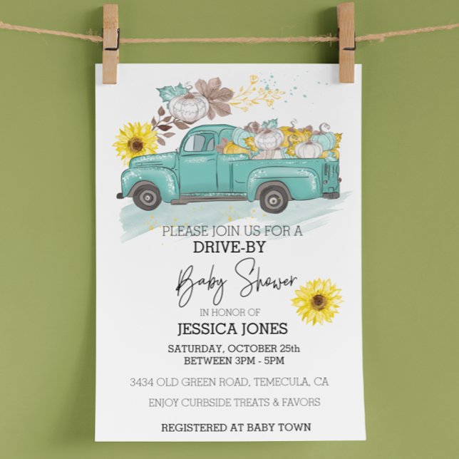 Invitación Calabaza de camión en automóvil Baby Shower de oto (Subido por el creador)