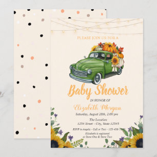 Invitación Calabaza de Camión, Luces de Cadena, Shower de Beb