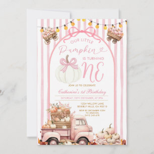 Invitación Calabaza de Camión Rosado Bow Primera Estripa de c