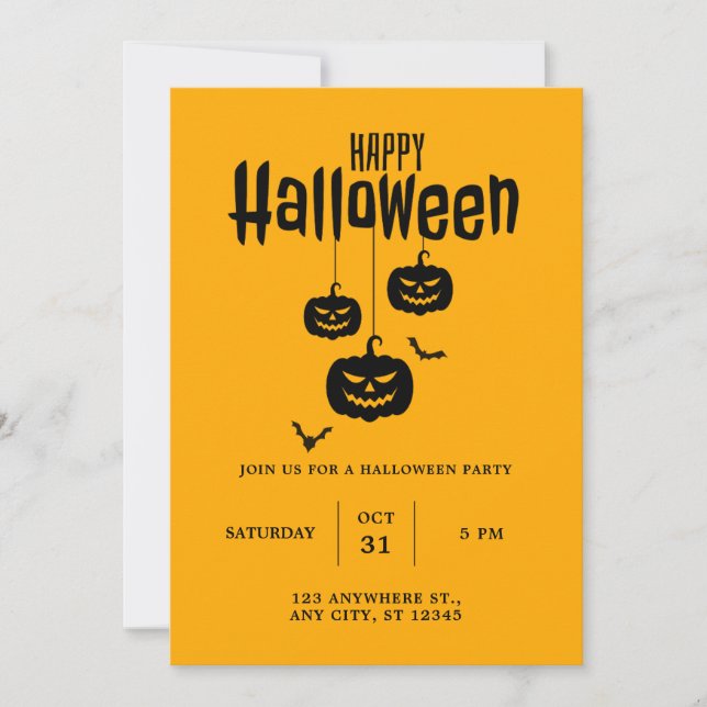 Invitación Calabaza De Cara Asustada Y Fiesta De Halloween Co (Anverso)