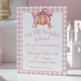 Invitación Calabaza de cinta rosa, Chica rosa de Gingham, sop