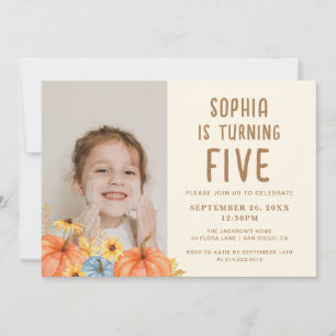 Invitación Calabaza de color de agua de otoño foto niños cump