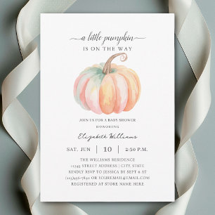 Invitación Calabaza de color de agua minimalista Baby Shower 