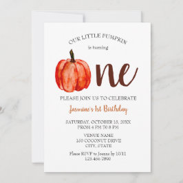 Invitación Calabaza de color de agua minimalista primer cumpl