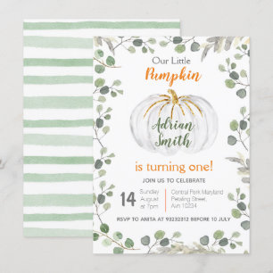 Invitación Calabaza de color de agua Primer cumpleaños