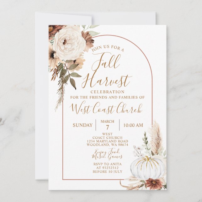 Invitación Calabaza de cosecha de boho, comunidad del festiva (Anverso)