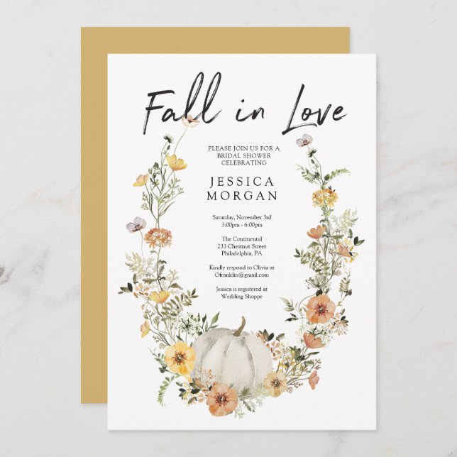 Invitación Calabaza de cosecha floral cae en amor ducha de no (Anverso / Reverso)
