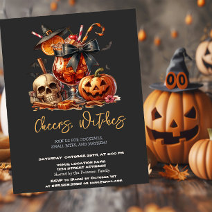 Invitación Calabaza de Cráneo con Sombrero de Bruja Fiesta de