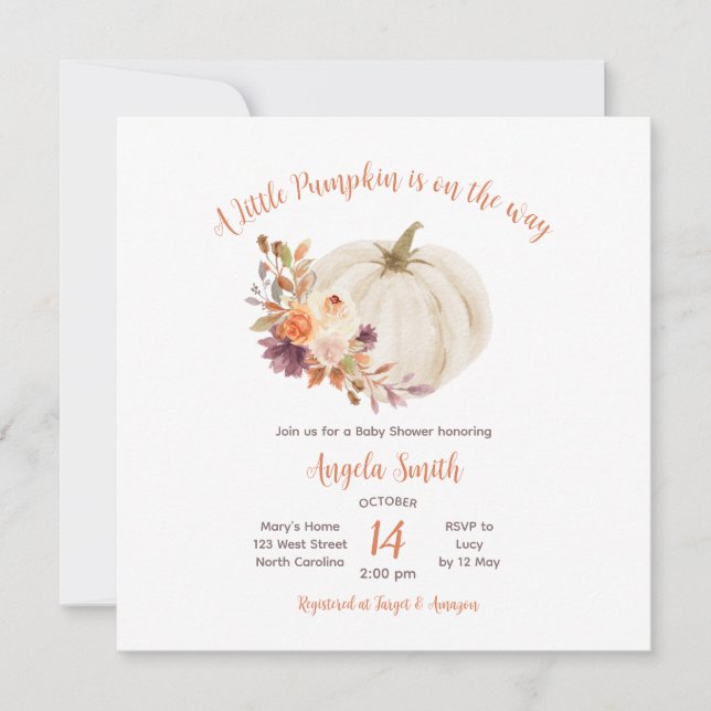 Invitación Calabaza de crema blanca Rustic Floral Baby Shower (Anverso)