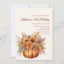 Invitación Calabaza de cumpleaños con flores-