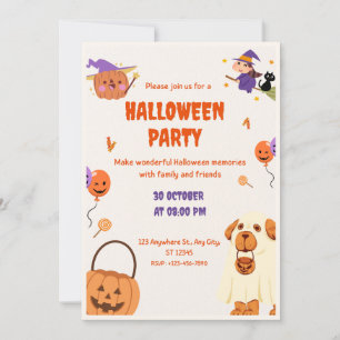 Invitación Calabaza de dibujos animados linda y fiesta de Hal