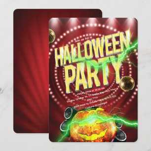 Invitación Calabaza de Disco de Halloween con marquesina roja
