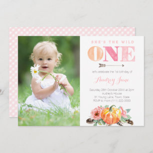 Invitación Calabaza de Espíritu Libre Primer Fiesta de cumple