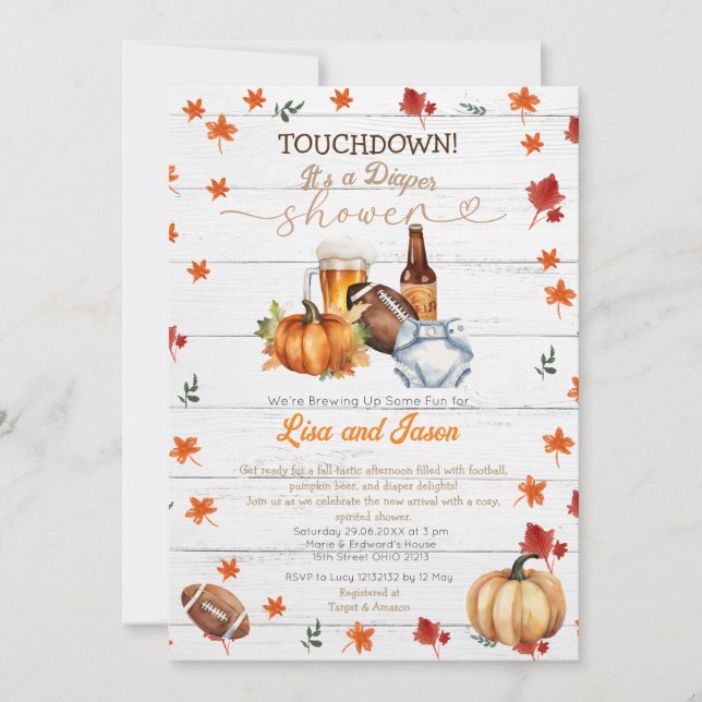 Invitación Calabaza de Fútbol de Madera Blanca Cae Ducha de p (Anverso)