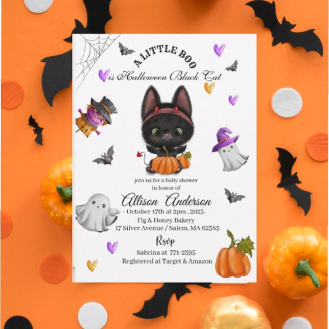 Invitación Calabaza de gato negro hollowe Pequeño bebé (Subido por el creador)