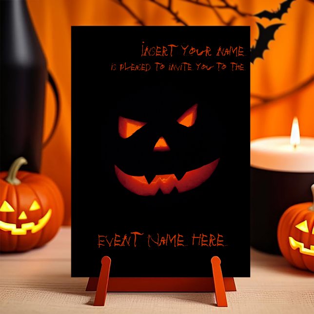 Invitación Calabaza de Halloween 001 (Customizable invitation with the image of a scary smiling halloween carved pumpkin. )