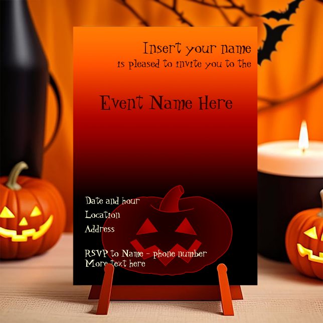 Invitación Calabaza de Halloween 002 (Customizable invitation with the image of a scary smiling halloween carved pumpkin. )