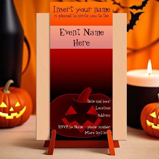 Invitación Calabaza de Halloween 002 (Customizable invitation with the image of a scary smiling halloween carved pumpkin. )