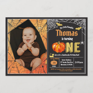 Invitación Calabaza de Halloween bebé niño primera foto de cu